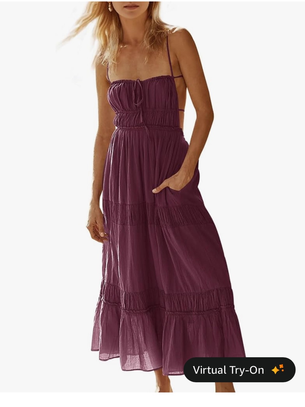 Women's Plum Smocked Maxi Dress with Spaghetti Straps